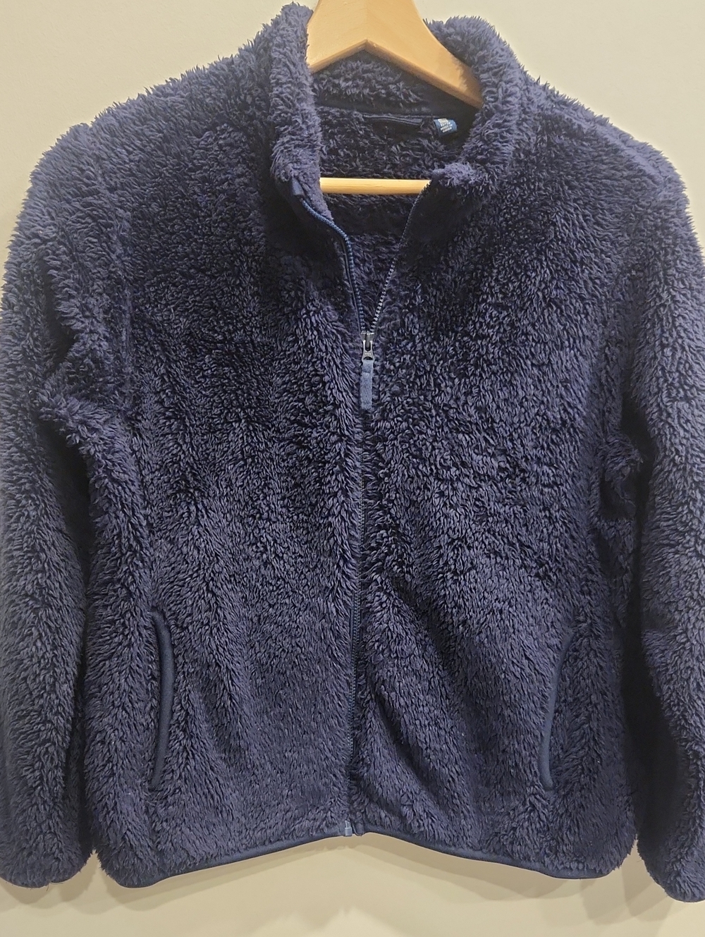Uniqlo Kids Plush Full-Zip Teddy Jacket in Navy Blue